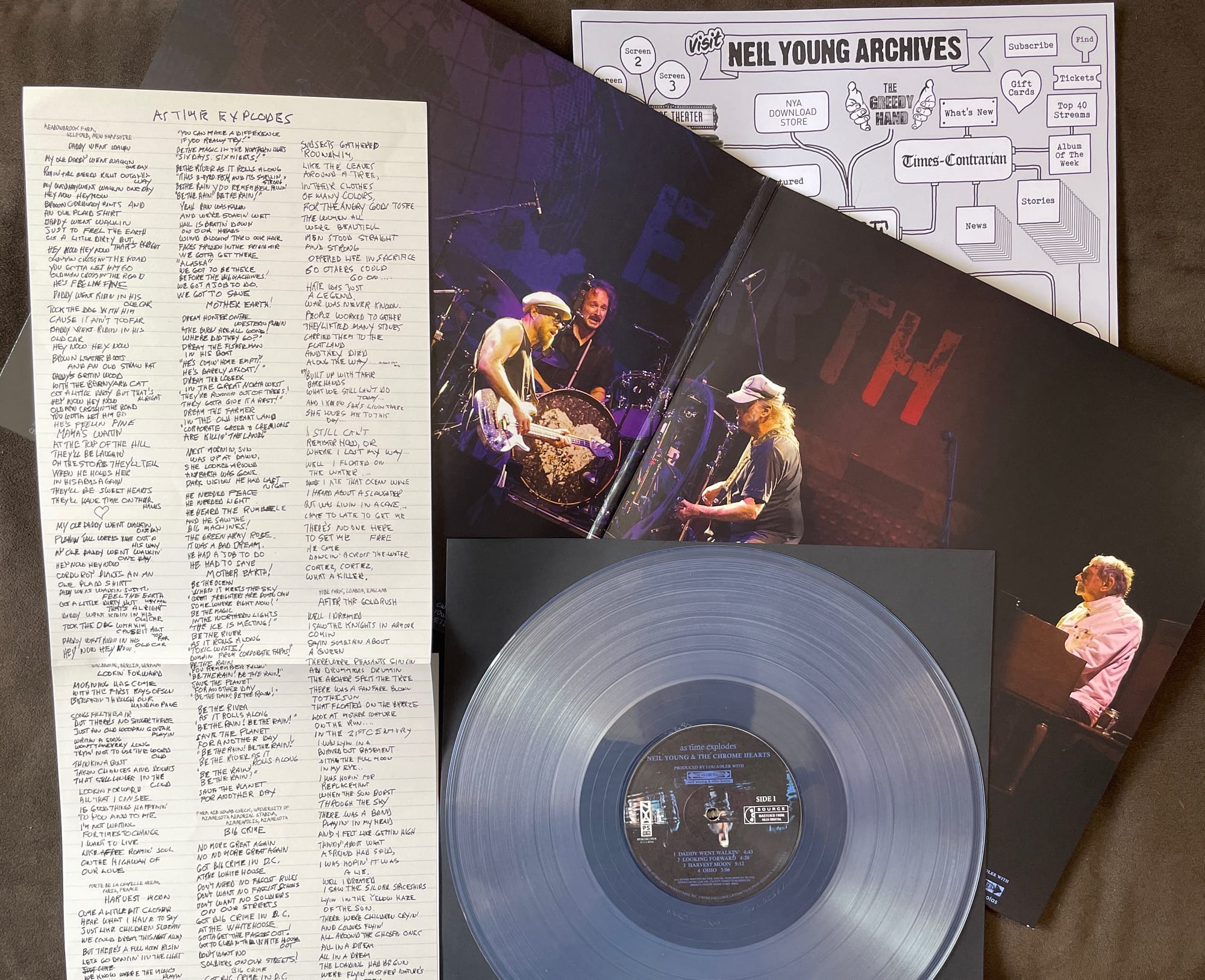 Inner gatefold, disc, lyric poster, and NYA insert for Neil Young.