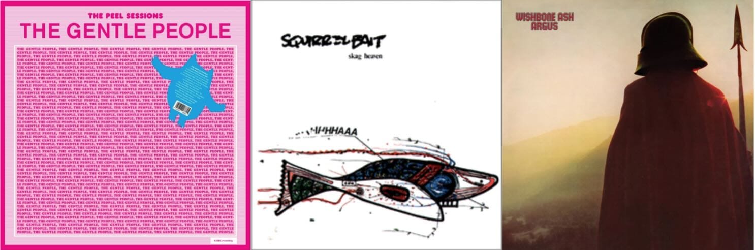 Cover art for the Gentle People, Squirrel Bait, and Wishbone Ash.