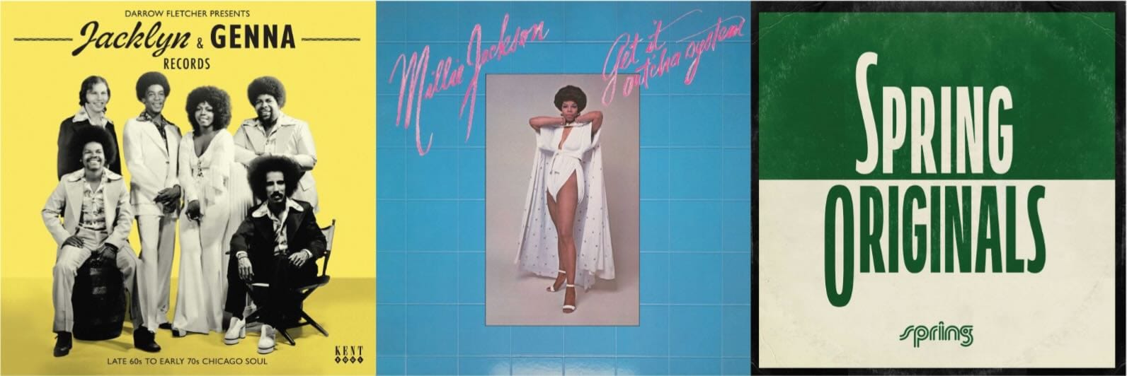 Cover art for Jacklyn & Genna Records, Millie Jackson, and Spring Originals.