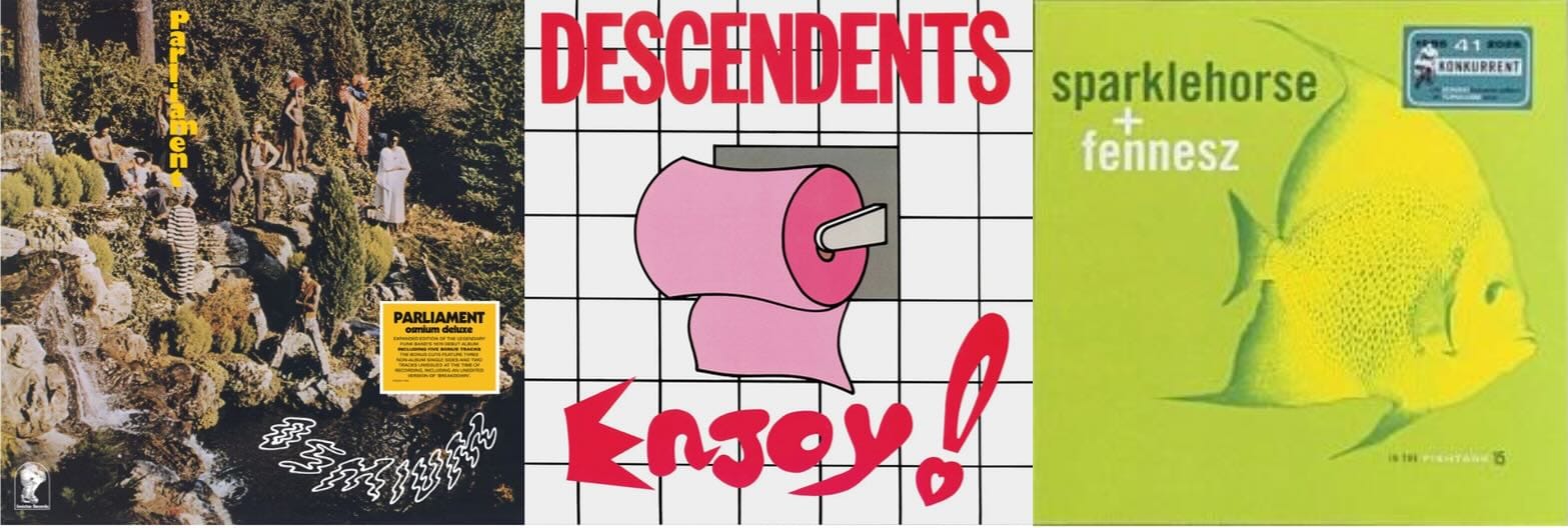 Cover art for Parliament, Descendents, and Sparklehorse/Fennesz.