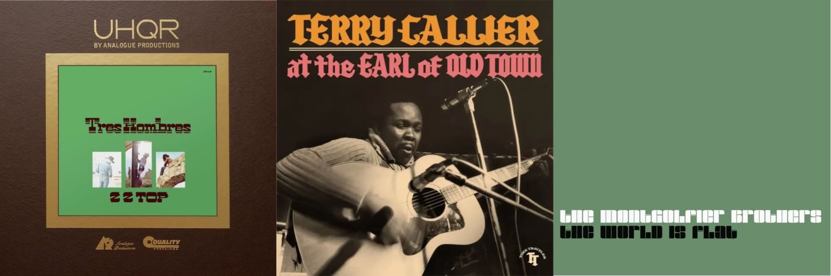 Cover art for ZZ Top, Terry Callier, and the Montgolfier Brothers.