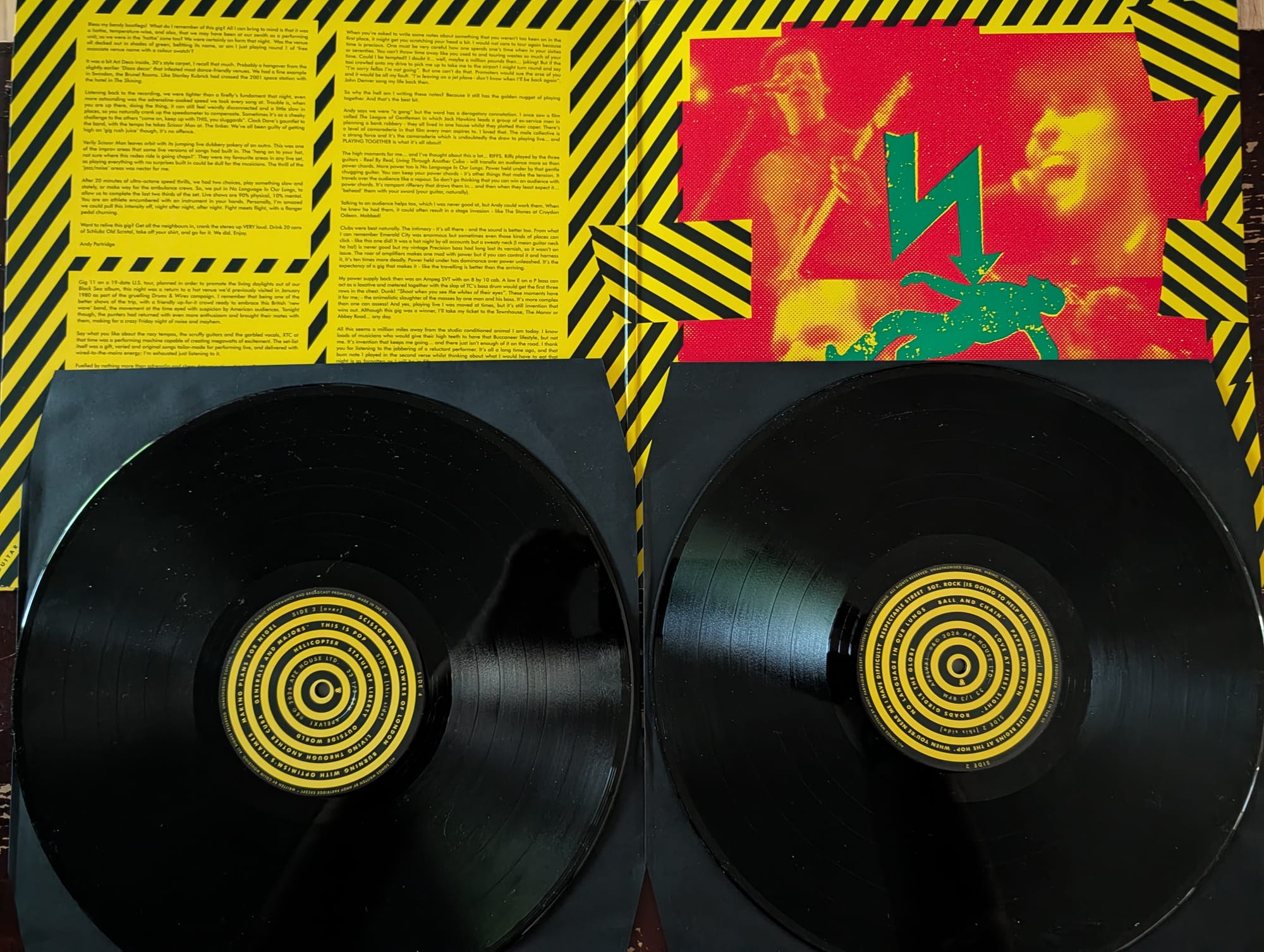 The inside gatefold and the two pieces of vinyl in the Live Boots set
