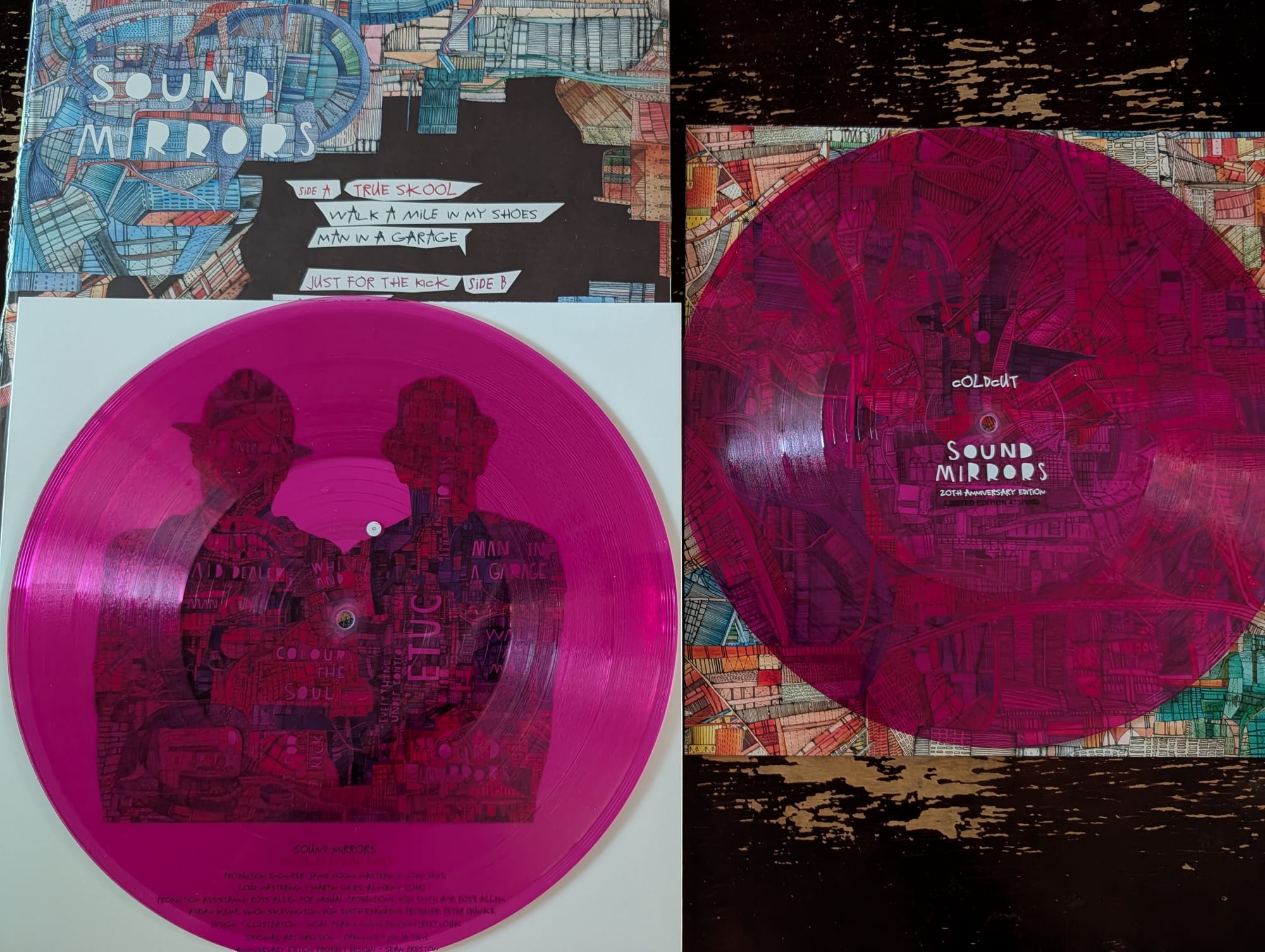 The back cover of Sound Mirrors and the lovely purple vinyl