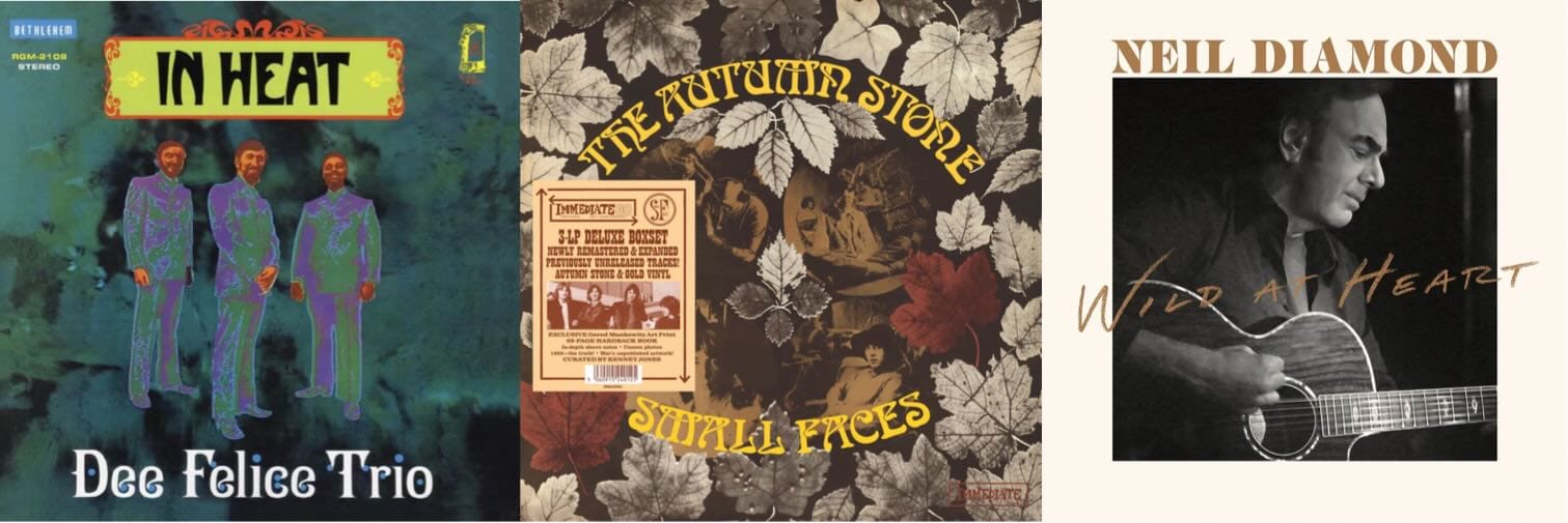 Cover art for Dee Felice Trio, Small Faces, and Neil Diamond.