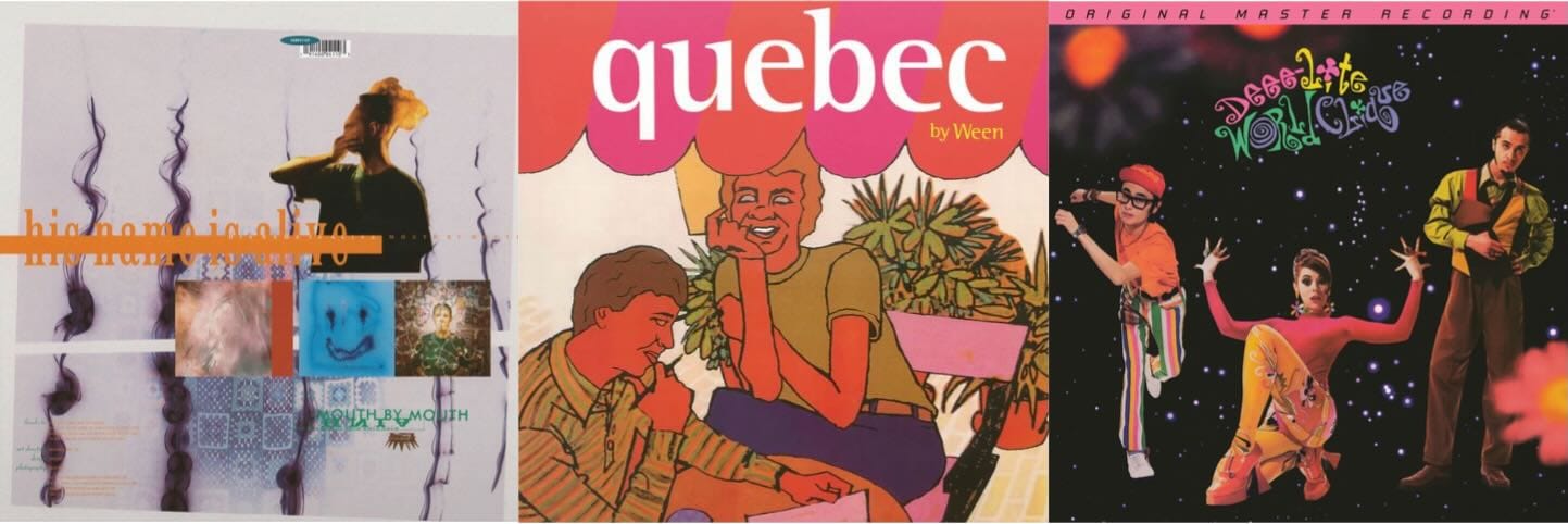 Cover art for His Name Is Alive, Ween, and Deee-Lite.