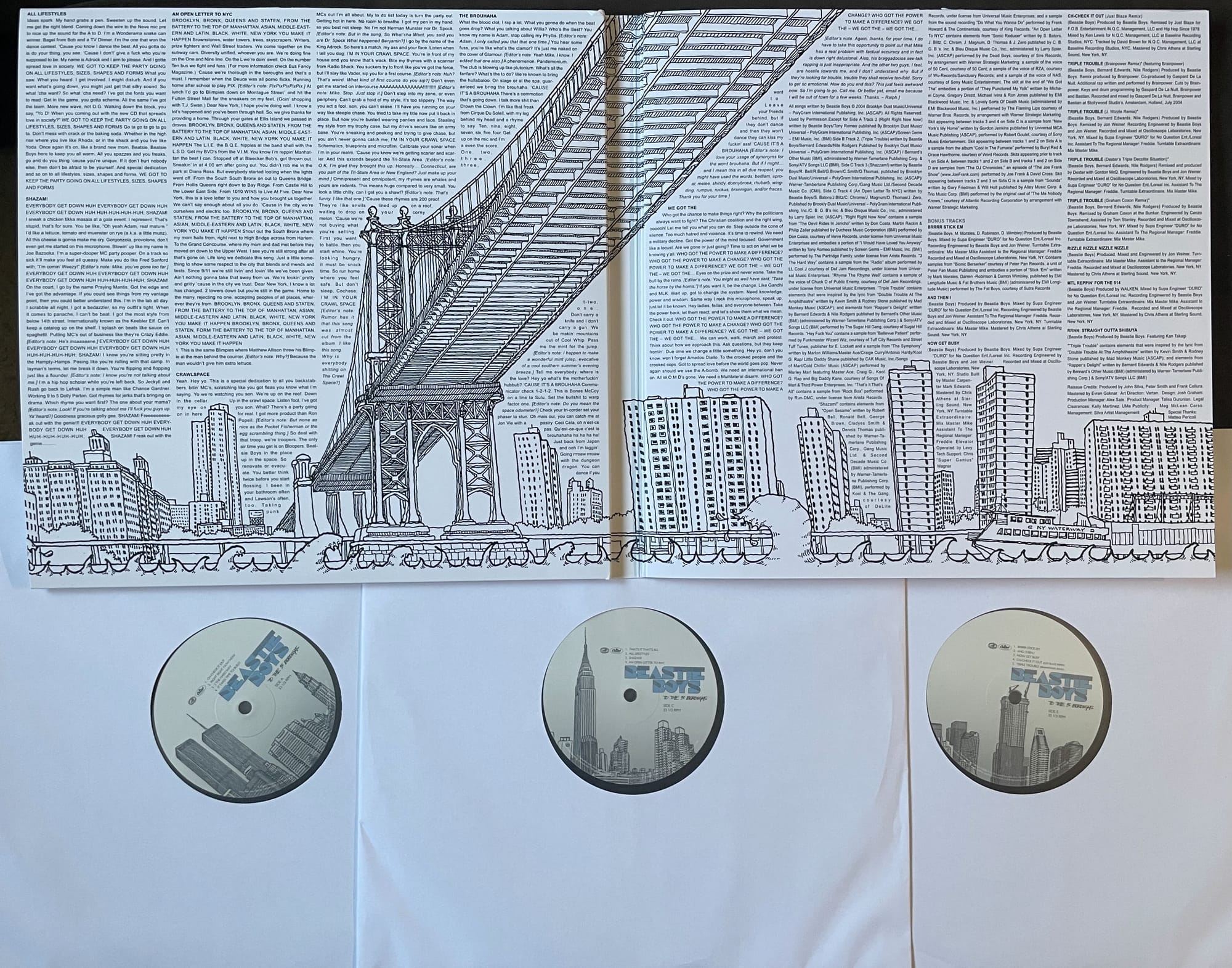 Inner spread and discs for Beastie Boys.