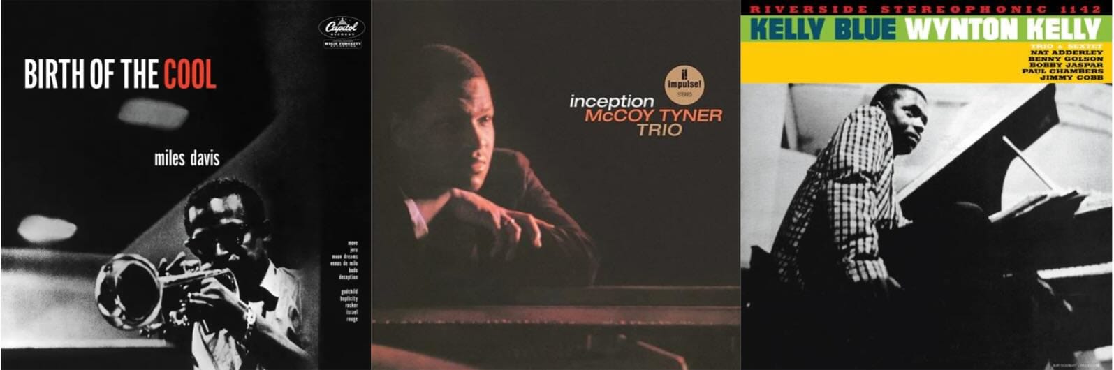 Cover art for Miles Davis, McCoy Tyner, and Wynton Kelly.