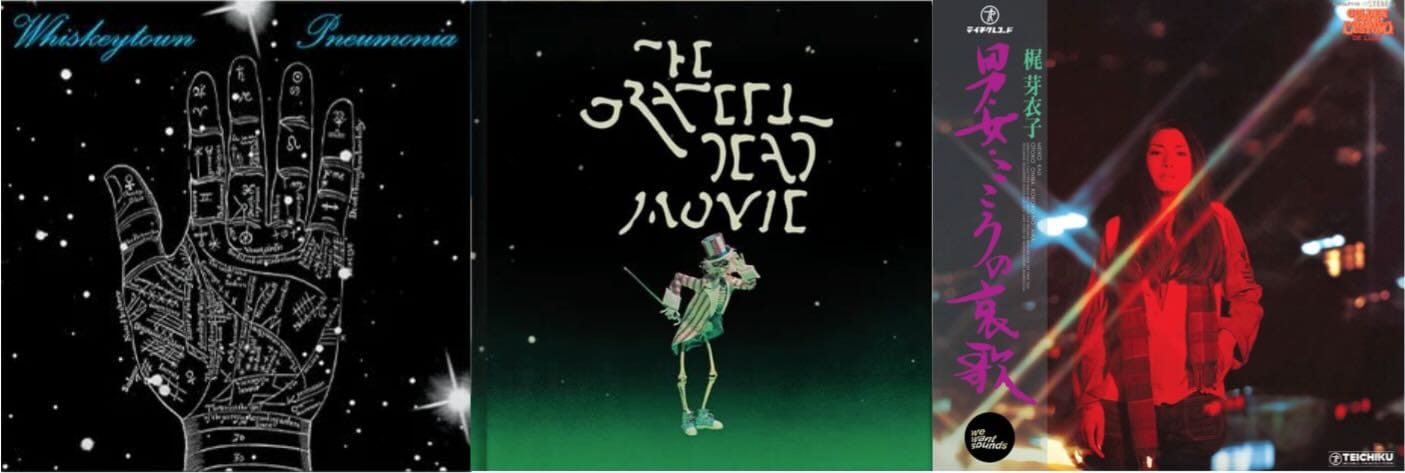 Cover art for Whiskeytown, the Grateful Dead, and Meiko Kaji.