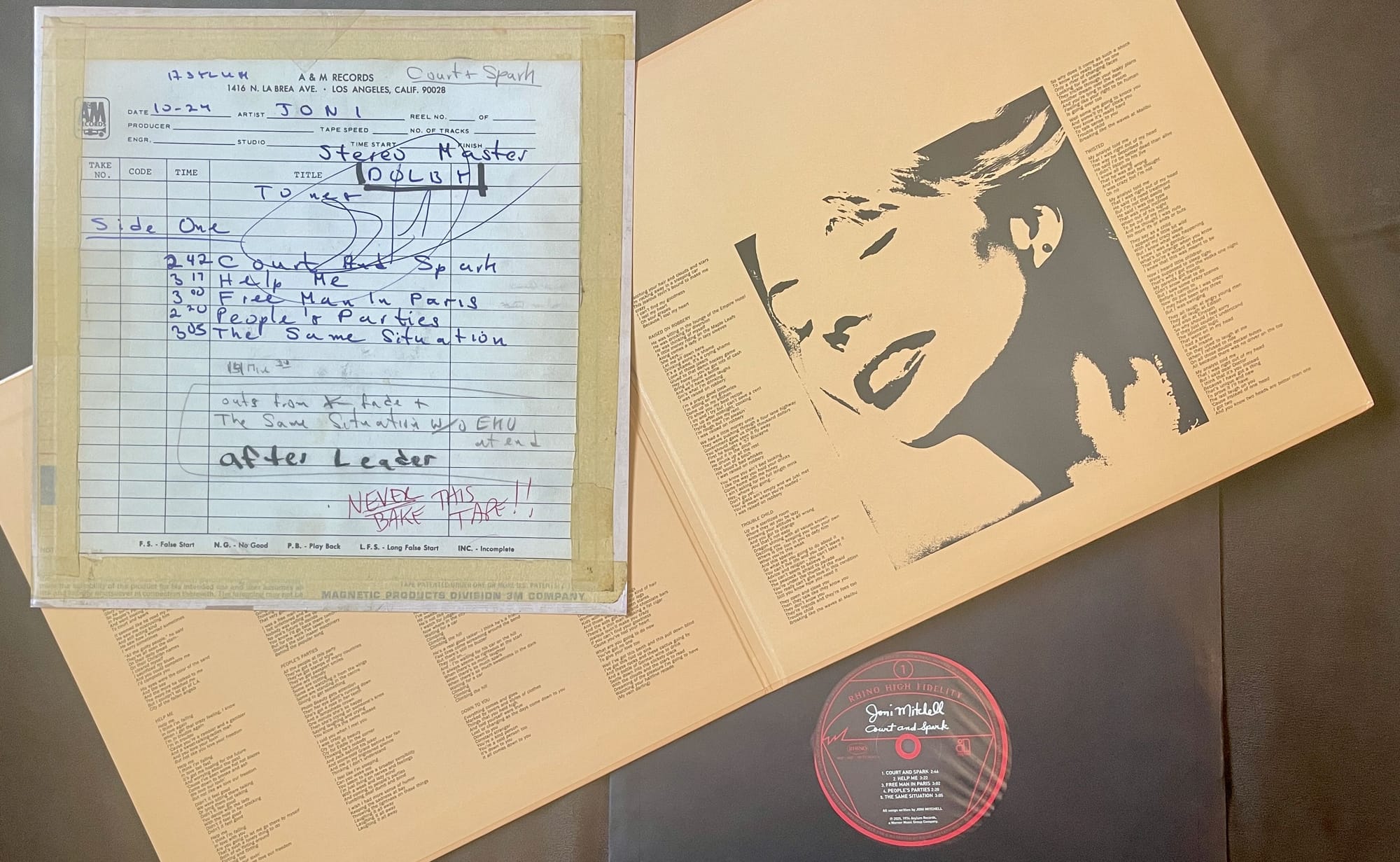 Insert, inner gatefold, and disc for Joni Mitchell.