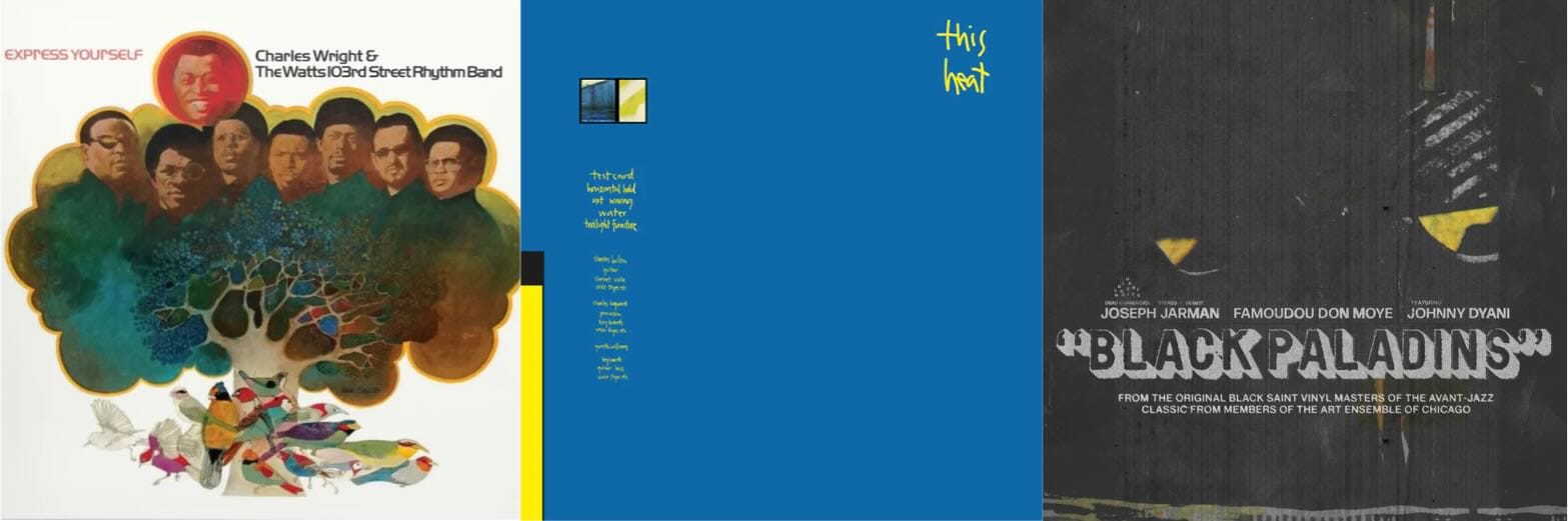 Cover art for Charles Wright, This Heat and Joseph Jarman & Famoudou Don Moye.