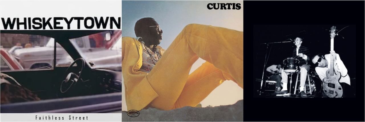Cover art for Whiskeytown, Curtis Mayfield, and Sun City Girls.