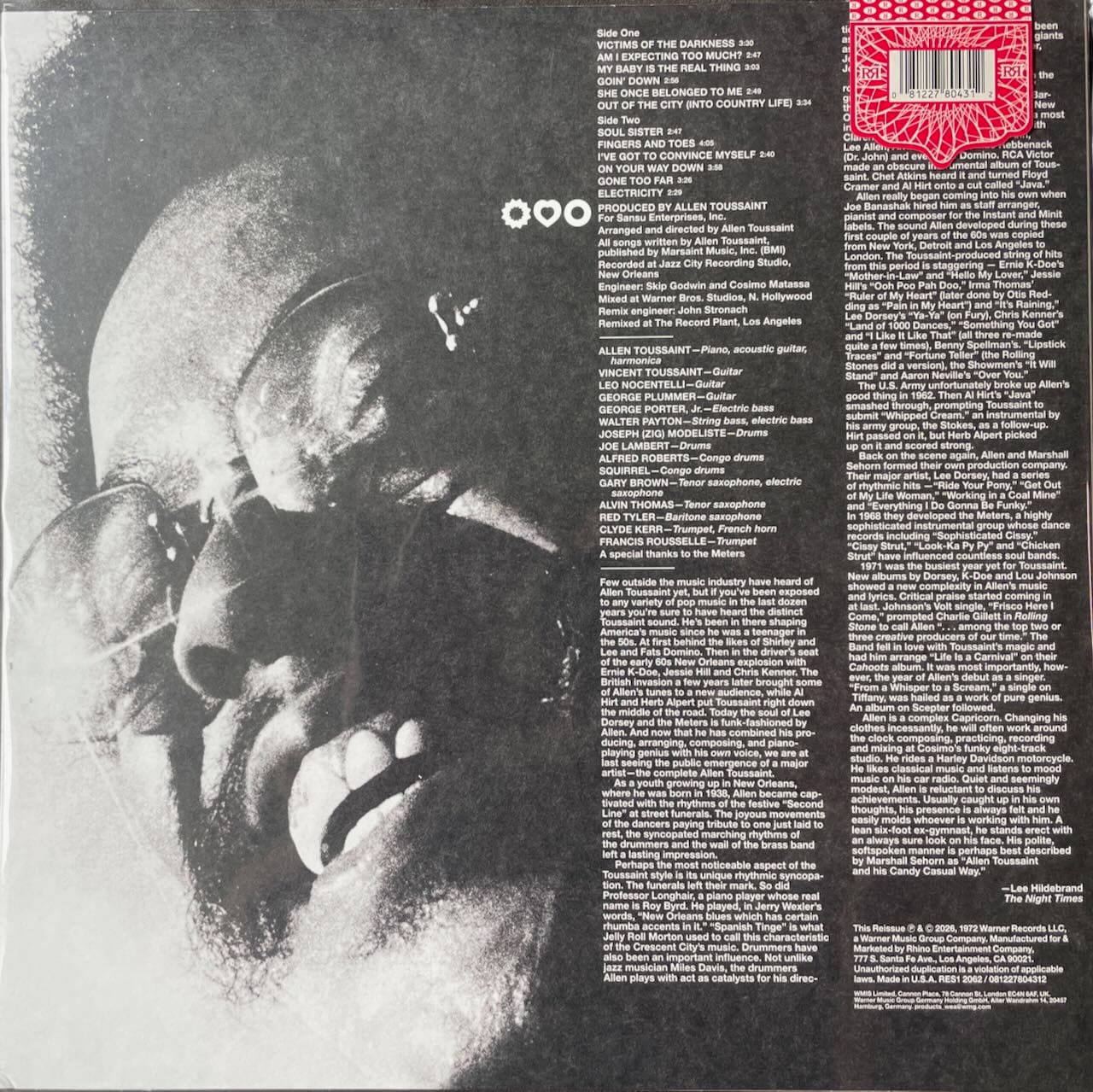 Back cover of Allen Toussaint.