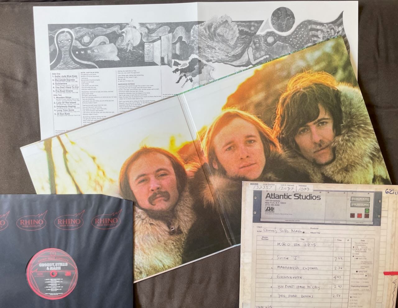 Inner gatefold, inserts, and disc for Crosby, Stills & Nash.