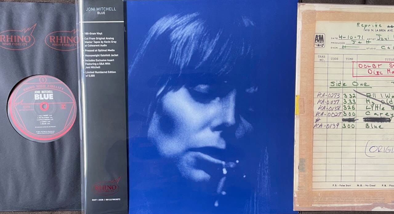 Cover and contents of the Rhino High Fidelity pressing of Joni Mitchell's Blue.