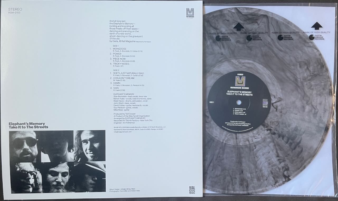 Back cover and disc for Elephant's Memory.