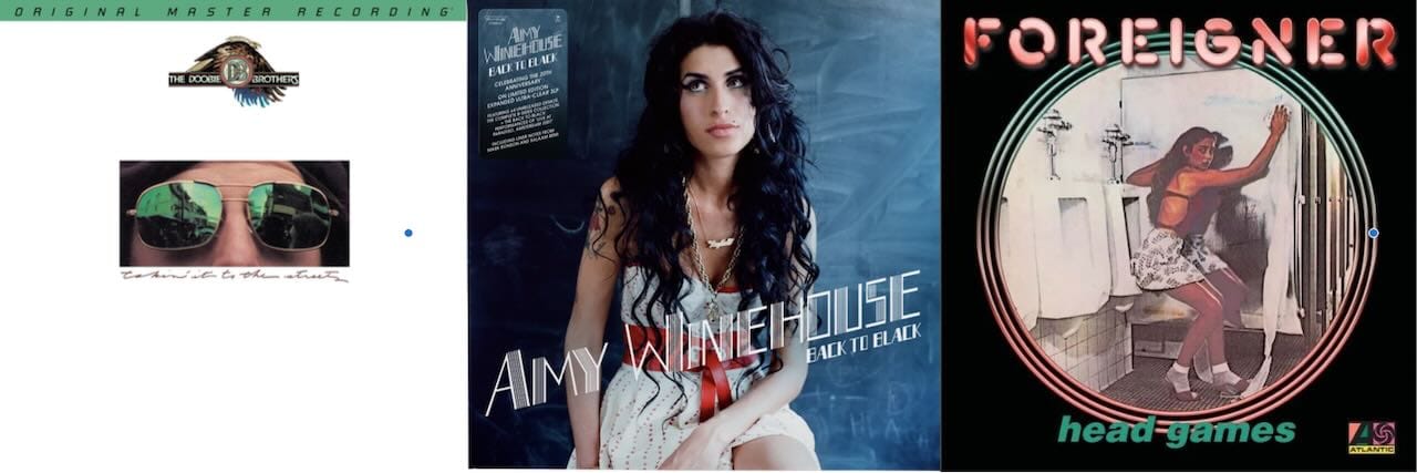 Cover art for the Doobie Brothers, Amy Winehouse, and Foreigner.