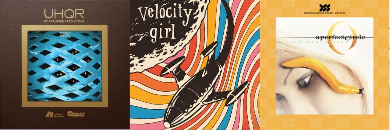 Cover art for the Who, Velocity Girl, and A Perfect Circle.