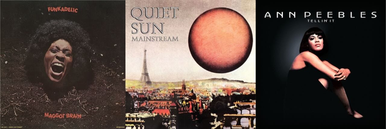 Cover art for Funkadelic, Quiet Sun, and Ann Peebles.