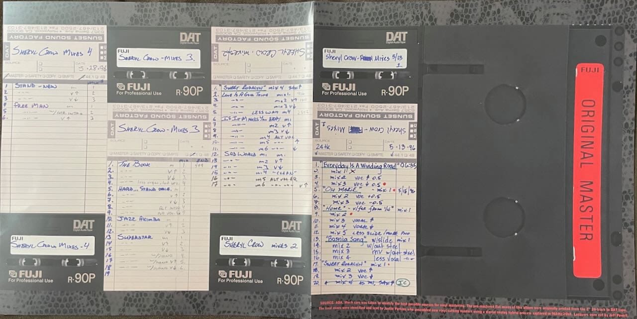 Images of the DAT masters as they appear on the Vinylphyle insert.