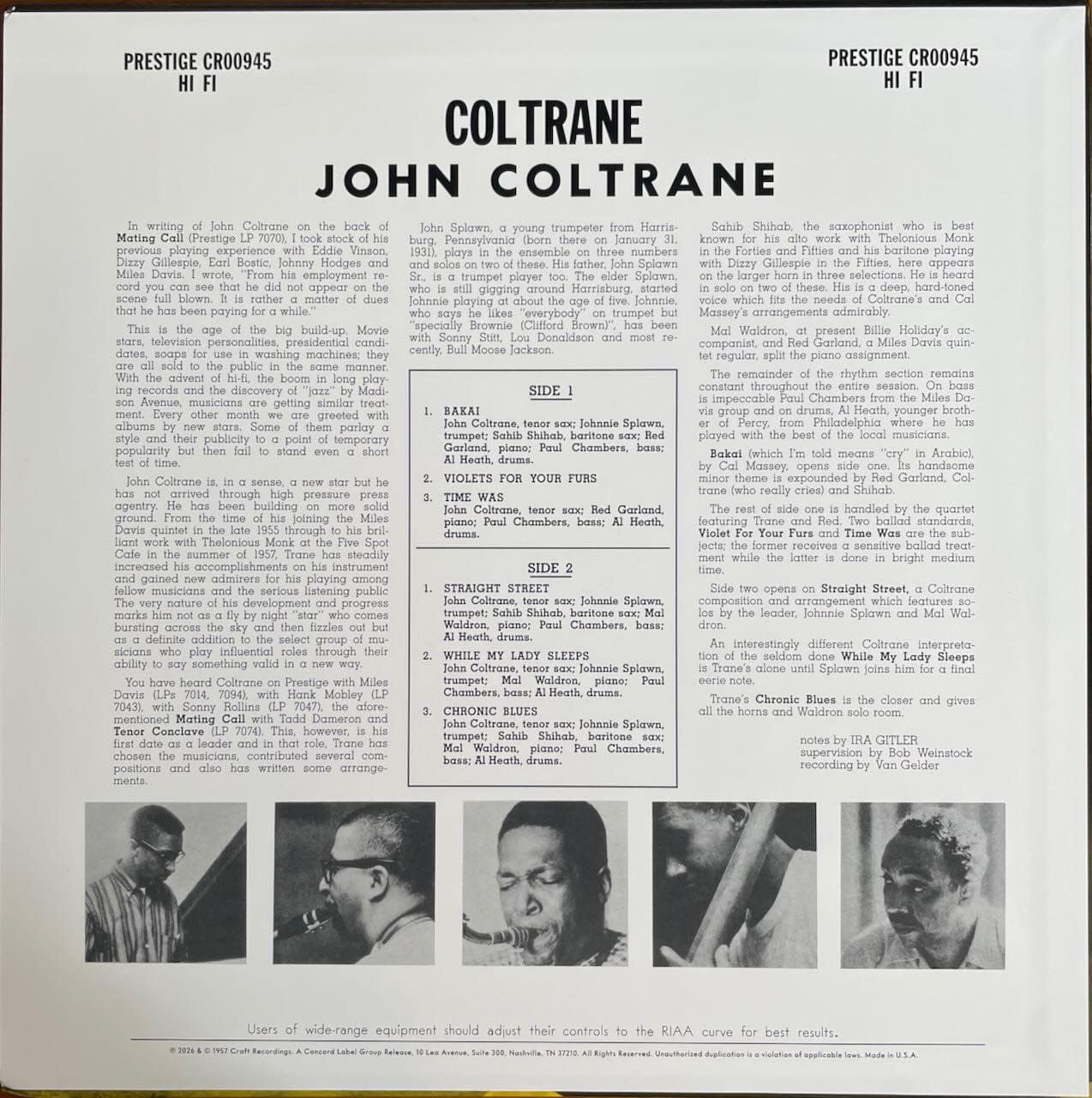 Back cover for John Coltrane.
