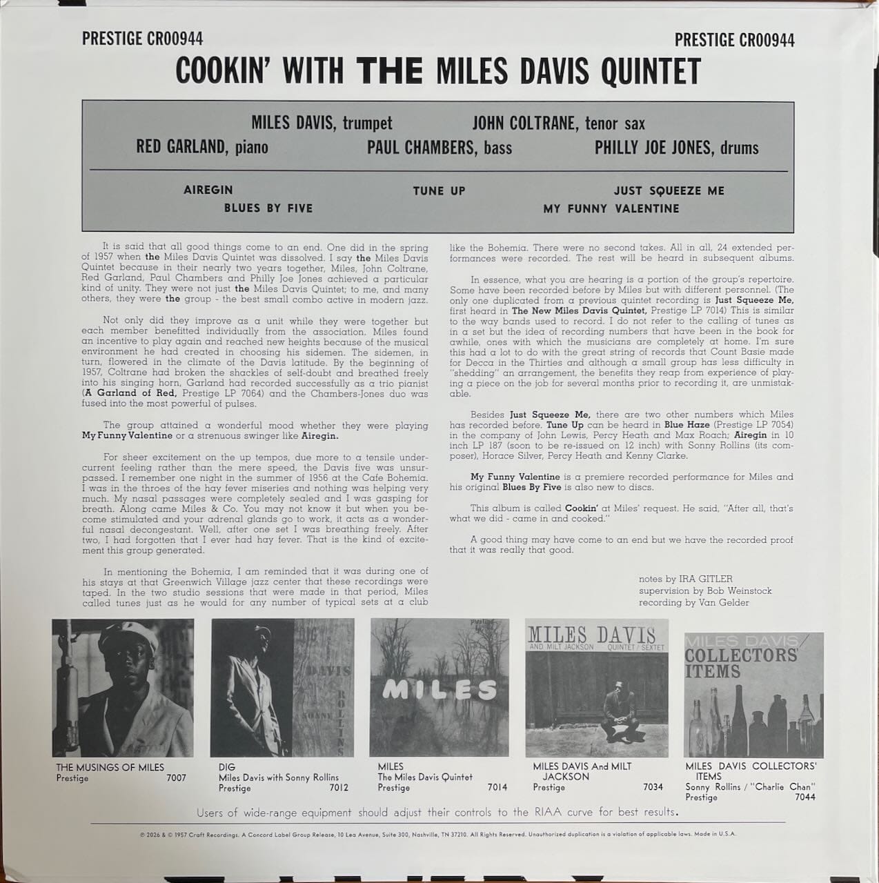 Back cover of the Miles Davis Quintet.