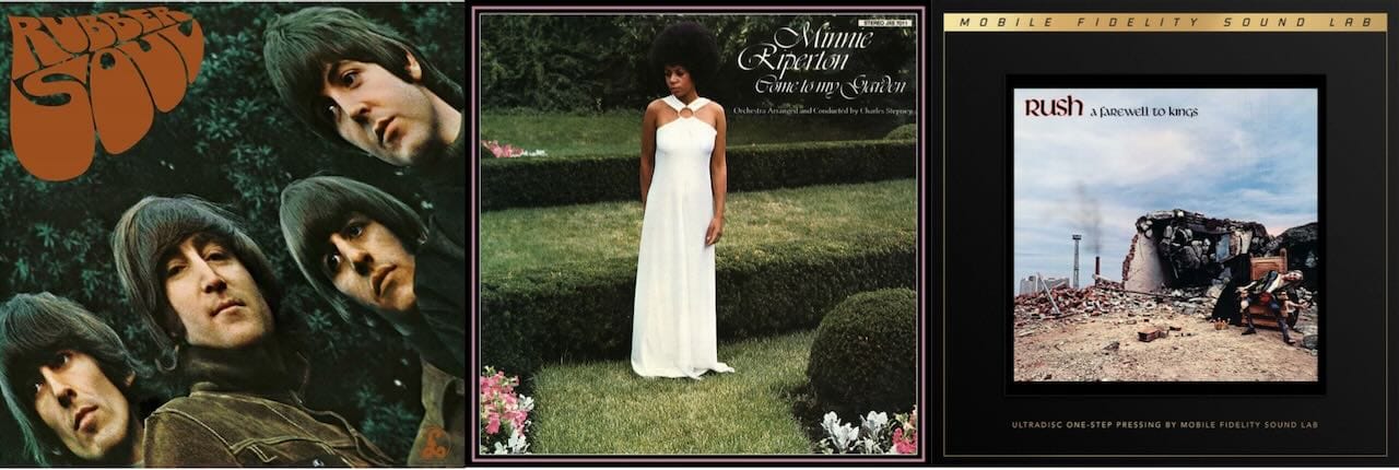 Cover art for the Beatles, Minnie Riperton, and Rush.