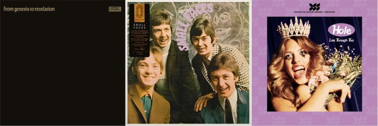 Cover art for Genesis, Small Faces, and Hole.