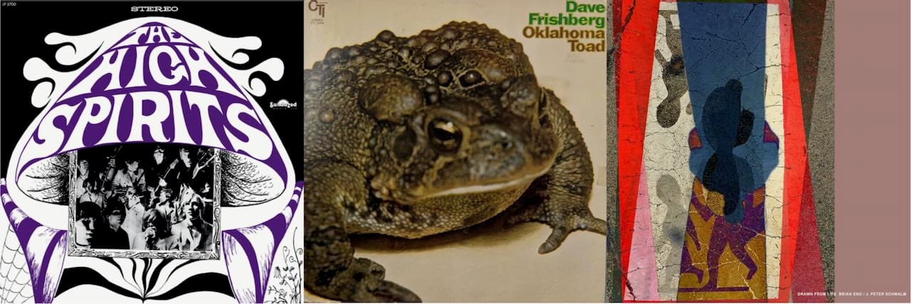 Cover art for the High Spirits, Dave Frishberg, and Brian Eno & J. Peter Schwalm.