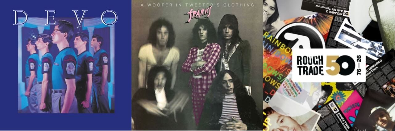 Cover art for Devo, Sparks, and Rough Trade 50.