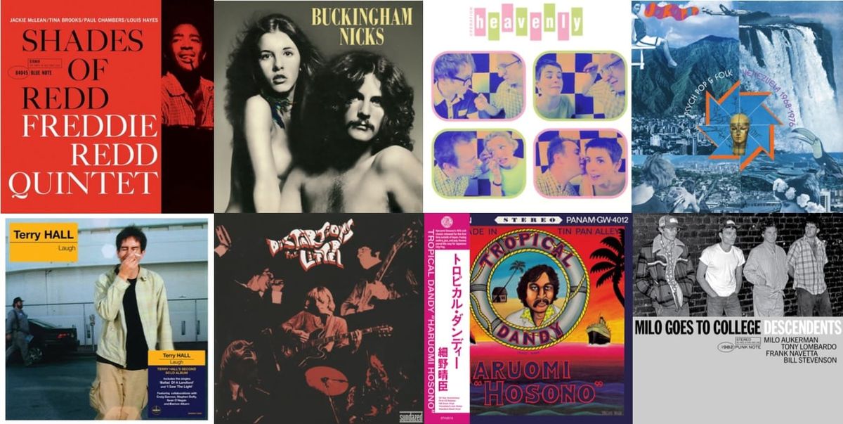 Album cover art for Freddie Redd Quintet, Buckingham Nicks, Heavenly, Joropop, Terry Hall, the Litter, Haruomi Hosono, Descendants.