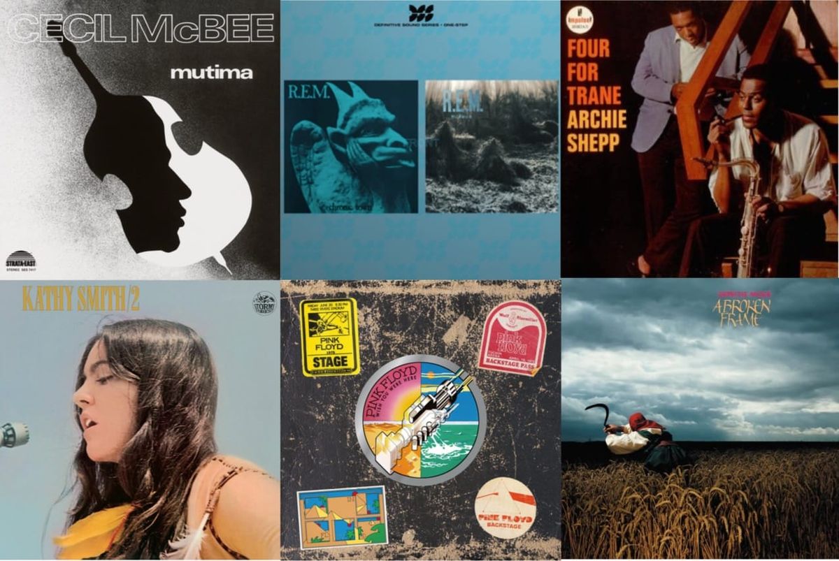 Cover art for Cecil McBee, R.E.M., Archie Shepp, Kathy Smith, Pink Floyd, and Depeche Mode.