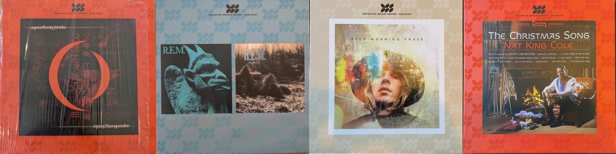 Cover art for A Perfect Circle, R.E.M., Beck, and Nat King Cole.