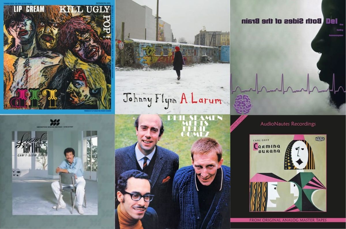 Cover art for Lip Cream, Johnny Flynn, Del the Funky Homosapien, Lionel Richie, Phil Seamen/Eddie Gomez, and Smetáček/Czech Philharmonic.