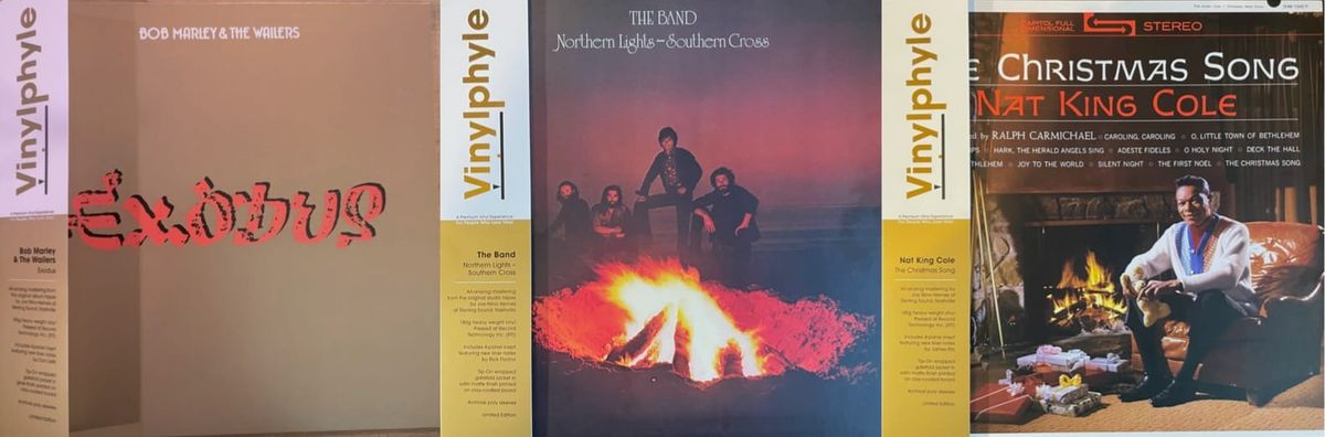 Cover art for Bob Marley, The Band, and Nat King Cole.