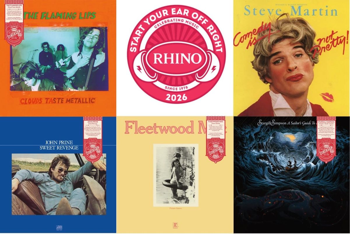 Cover art for the Flaming Lips, Steve Martin, John Prine, Fleetwood Mac, and Sturgill Simpson.