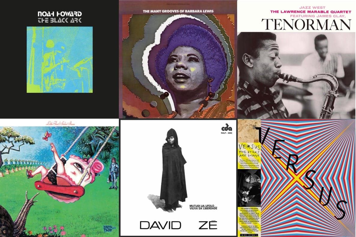 Cover art for Noah Howard, Barbara Lewis, the Lawrence Marable Quartet, Little Feat, David Zé, and Versus.