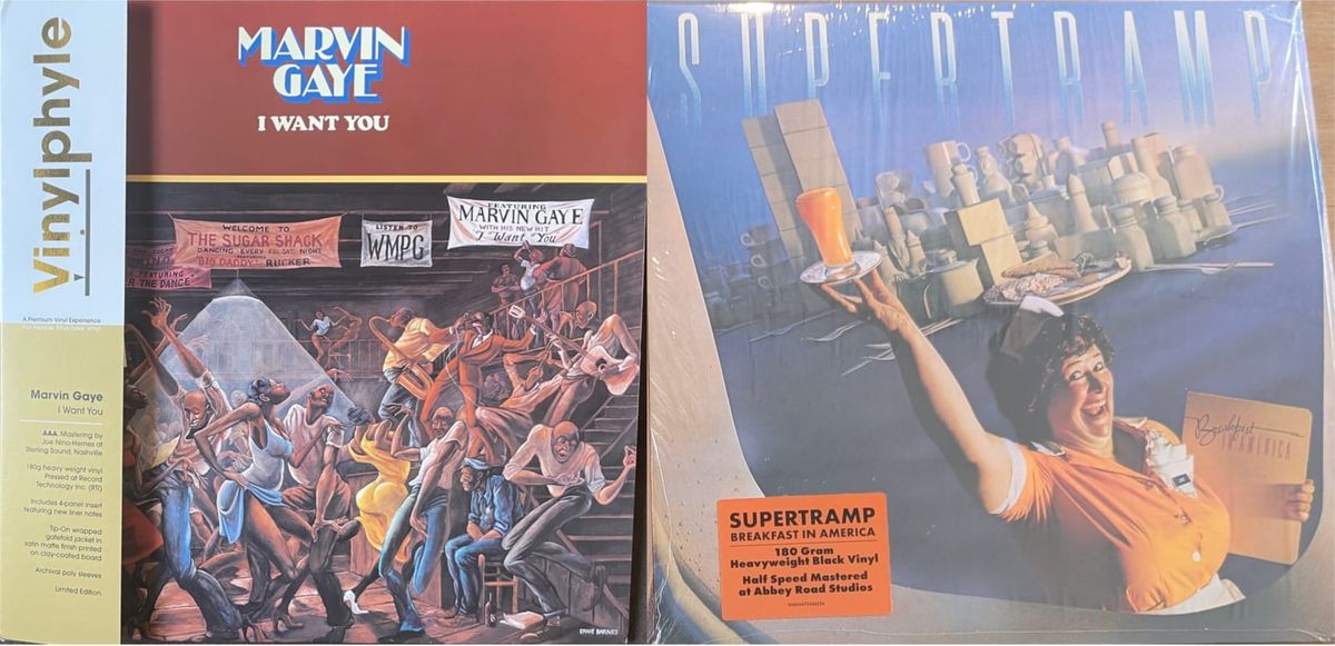 Cover art for Marvin Gaye and Supertramp.