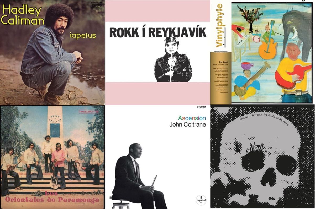 Cover art for Hadley Caliman, Rokk Í Reykjavík, the Band, Los Orientales de Paramonga, John Coltrane, and Writing on the Wall.