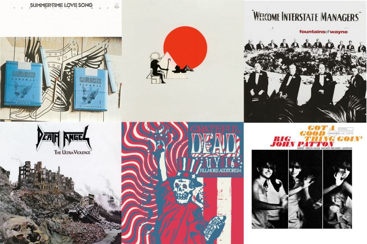 Cover art for the Milky Way, Sun Ra, Fountains of Wayne, Death Angel, the Grateful Dead, and Big John Patton.