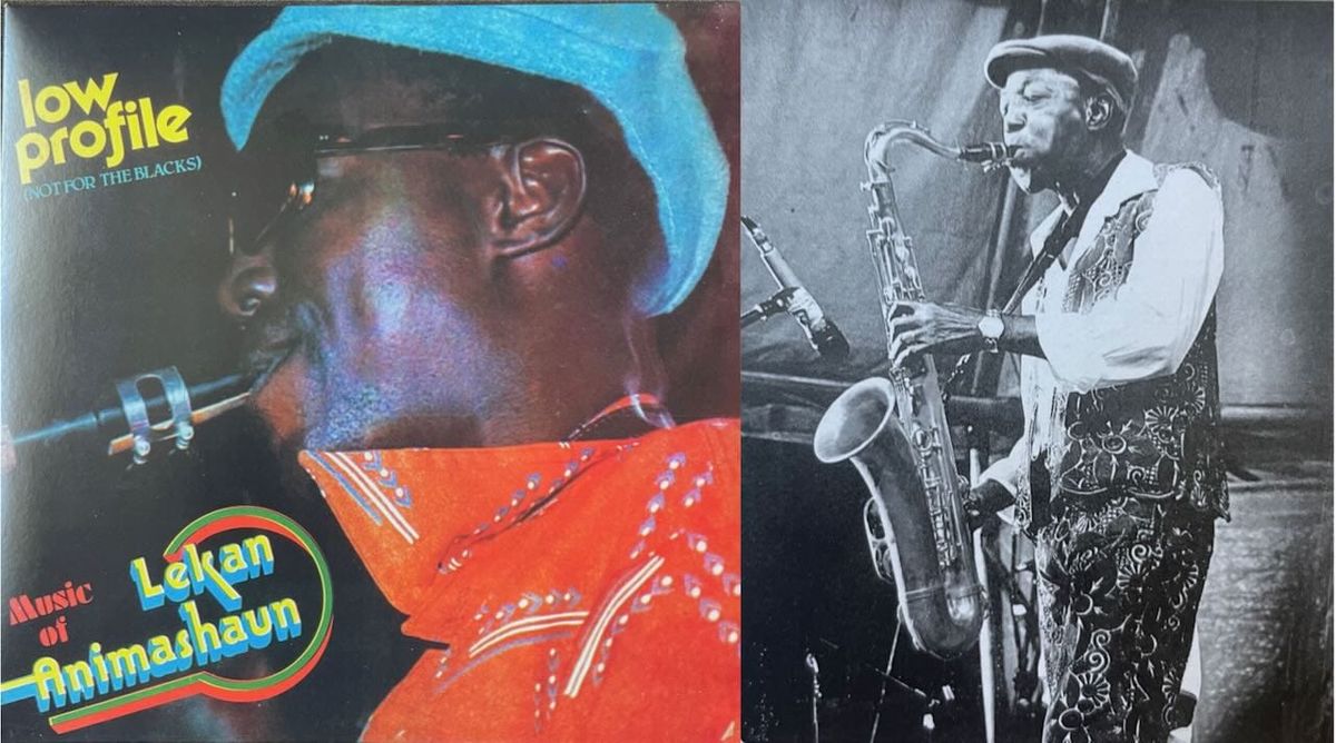 Cover art for Lekan Animashaun, and a photo of Animashaun that appears on the insert to Strut Records' reissue.