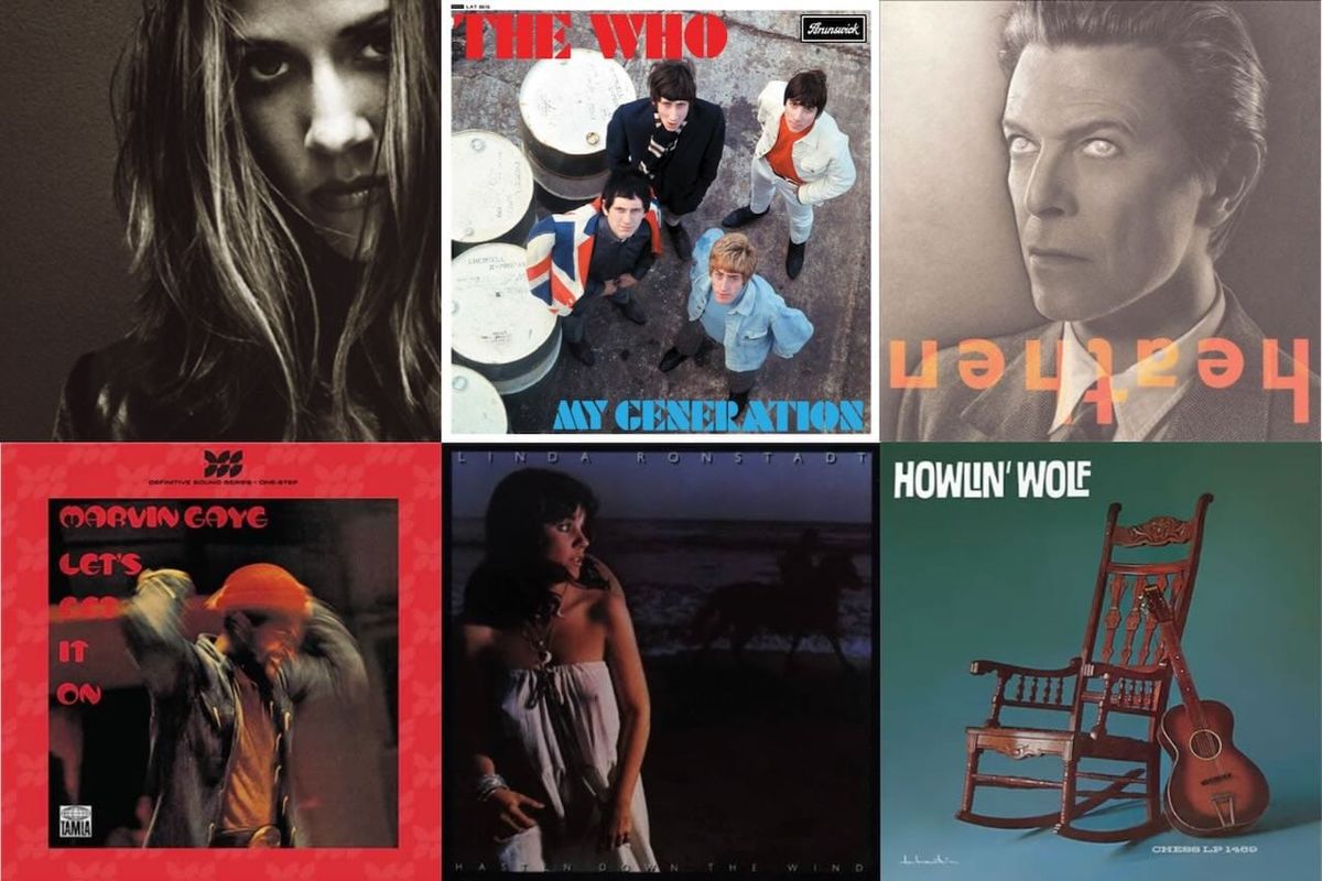 Cover art for Sheryl Crow, the Who, David Bowie, Marvin Gaye, Linda Ronstadt, and Howlin' Wolf.