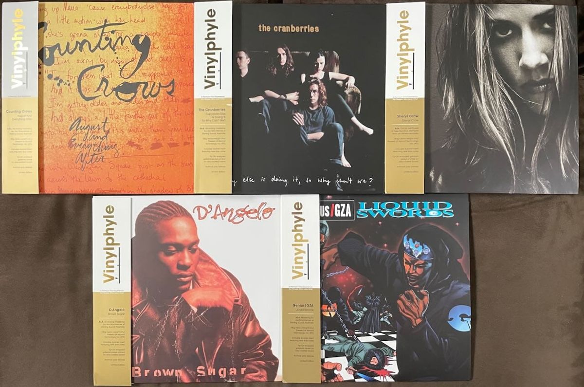 Cover art for Counting Crows, the Cranberries, Sheryl Crow, D'Angelo, and GZA.