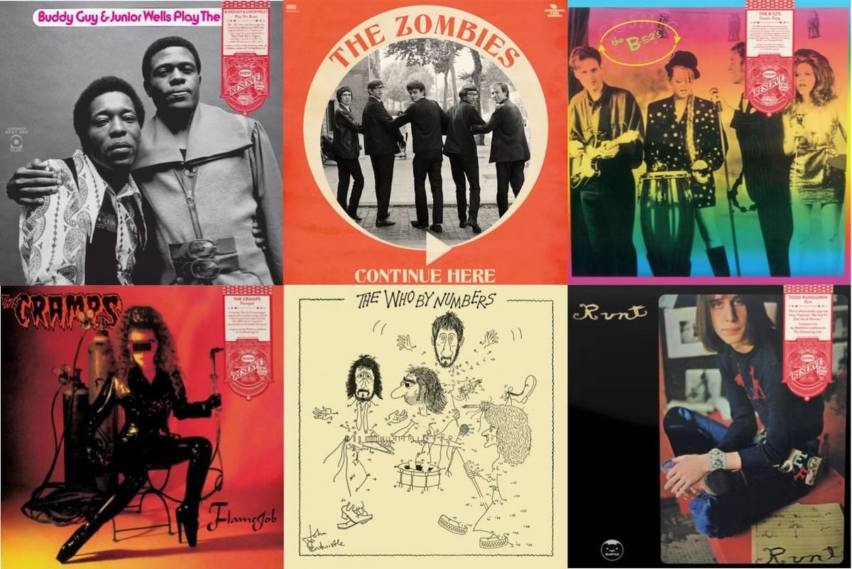 Cover art for Buddy Guy & Junior Wells, the Zombies, the B-52's, the Cramps, the Who, and Todd Rundgren.