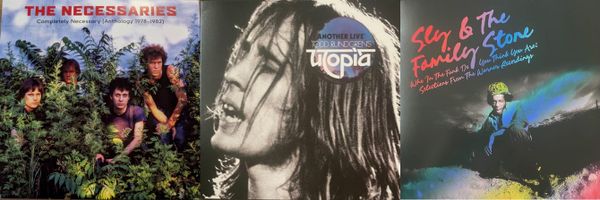 Cover art for the Necessaries, Todd Rundgren's Utopia, and Sly and the Family Stone.