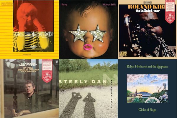 Cover art for Blossom Dearie, Fanny, Roland Kirk, Gordon Lightfoot, Steely Dan, and Robyn Hitchcock.