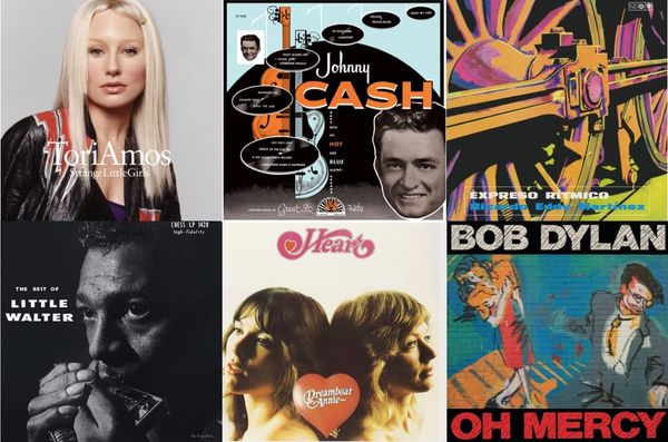 Cover art for Tori Amos, Johnny Cash, Ricardo Eddy Martinez, Little Walter, Heart, and Bob Dylan.
