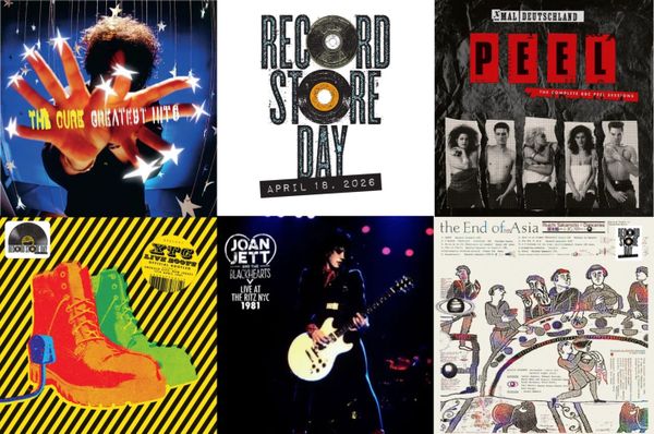 Cover art for the Cure, Xmal Deutschland, XTC, Joan Jett, and Ryuichi Sakamoto.