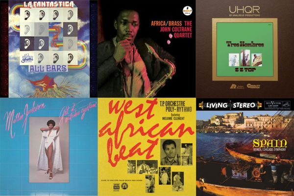 Cover art for La Fantastica, John Coltrane, ZZ Top, Millie Jackson, T.P. Orchestre Poly-Rythmo, and Fritz Reiner and the Chicago Symphony.