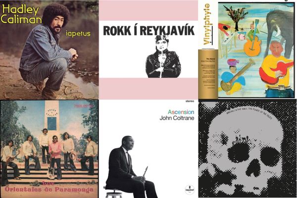 Cover art for Hadley Caliman, Rokk Í Reykjavík, the Band, Los Orientales de Paramonga, John Coltrane, and Writing on the Wall.
