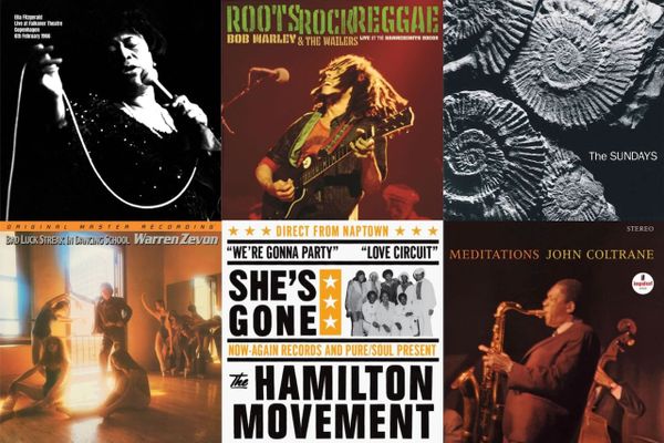 Cover art for Ella Fitzgerald, Bob Marley, the Sundays, Warren Zevon, the Hamilton Movement, and John Coltrane.
